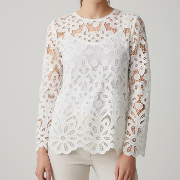 New JOHNNY WAS Lisetta Lace Sheer Long Sleeve Blouse in White Size XS - Picture 3 of 6